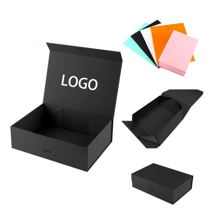 Hộp bán lẻ Stand Box Custom Luxury Foldable Cardboard Đen quần áo đóng gói giấy quà hộp từ với logo 6