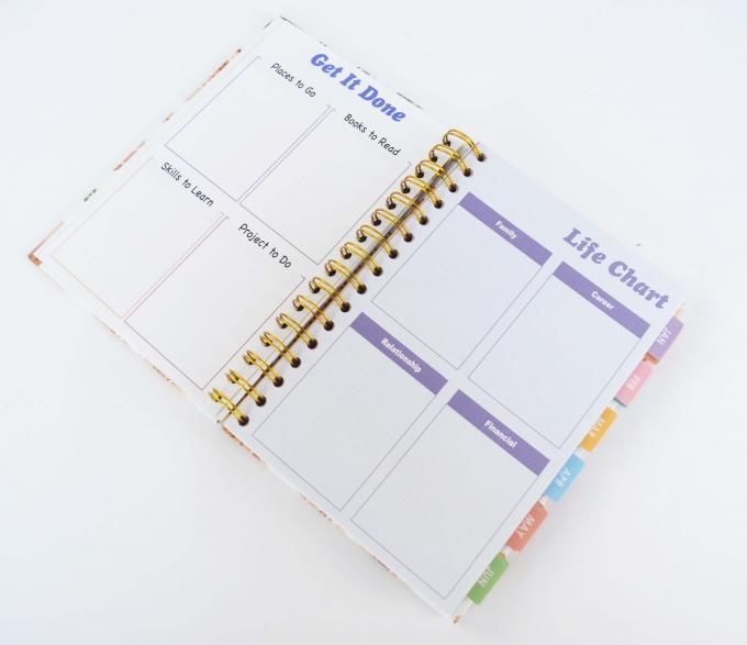 Bức in Offset vàng xoắn ốc ràng buộc Kế hoạch học tập hàng tuần với túi phía trước và phía sau 4