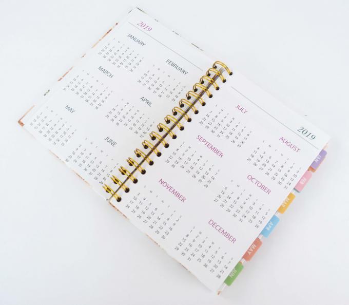 Bức in Offset vàng xoắn ốc ràng buộc Kế hoạch học tập hàng tuần với túi phía trước và phía sau 5