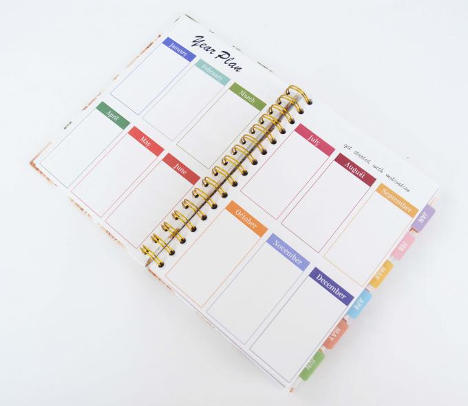 Bức in Offset vàng xoắn ốc ràng buộc Kế hoạch học tập hàng tuần với túi phía trước và phía sau 6