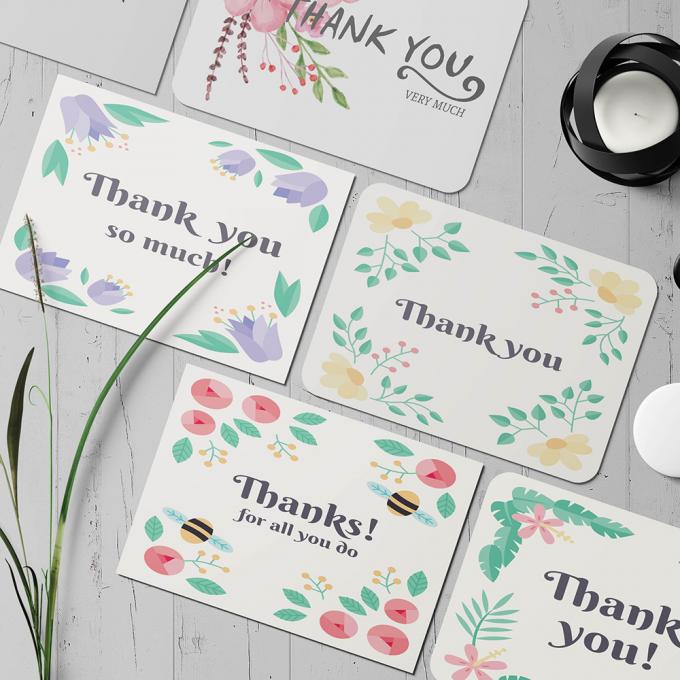 Thẻ bưu thiếp giấy ván giấy cho Luxury Bulk màu nước lá hoa Thank You Card 3