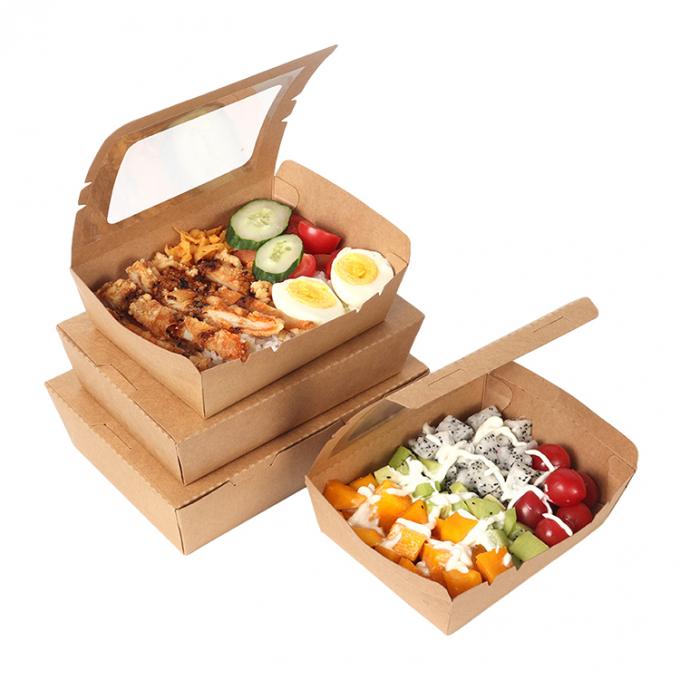 Bao bì đồ ăn trưa Kraft giấy salad hộp trái cây với PET cửa sổ in UV lớp phủ 2