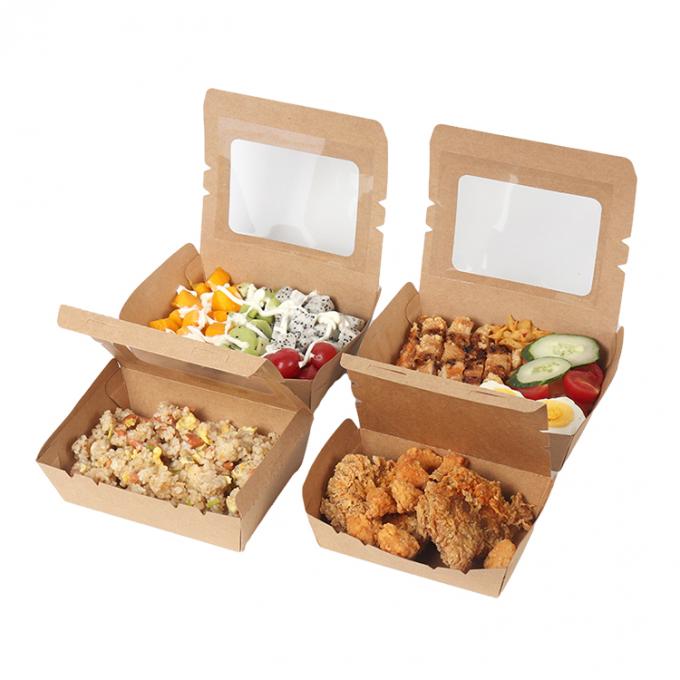 Bao bì đồ ăn trưa Kraft giấy salad hộp trái cây với PET cửa sổ in UV lớp phủ 4