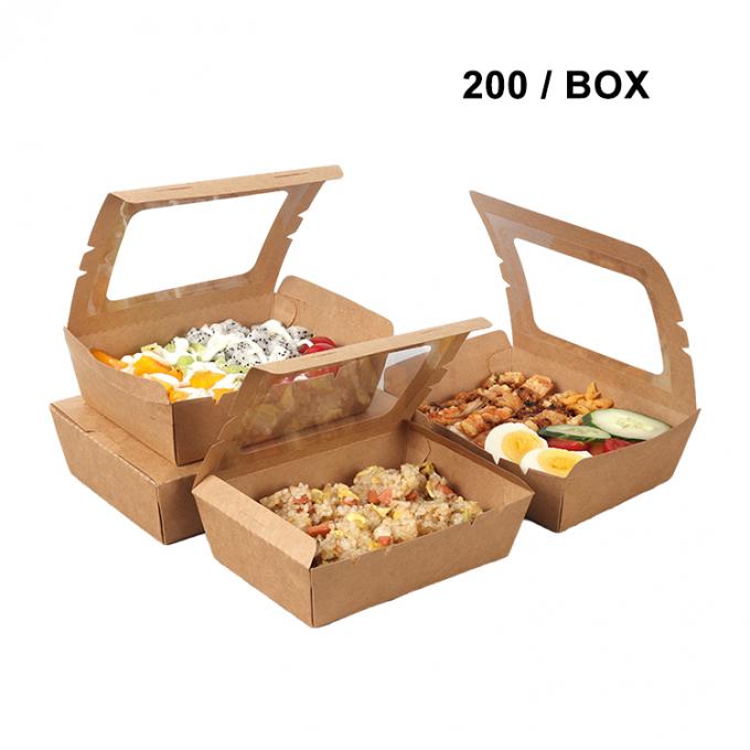 Bao bì đồ ăn trưa Kraft giấy salad hộp trái cây với PET cửa sổ in UV lớp phủ 5